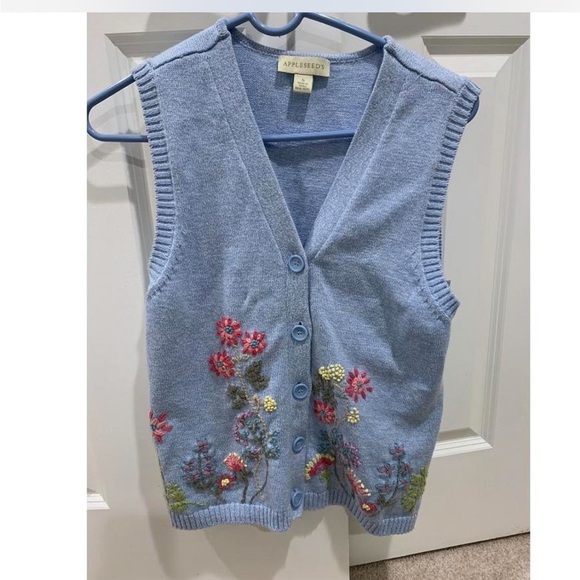 Appleseed's Light Blue Vest with Floral Embroidery - Picture 1 of 6
